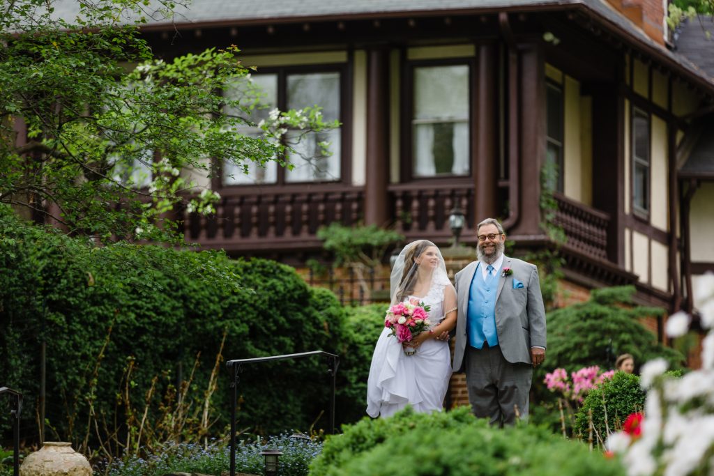 Bride and father | garden wedding | Gramercy Mansion, Stevenson MD