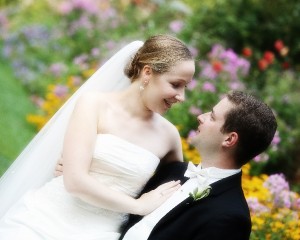 Bride and Groom Smiling at Each Other