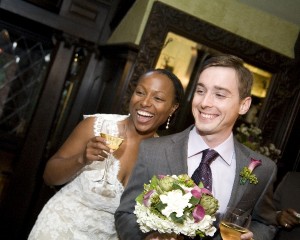 Bride and Groom Smiling at Reception