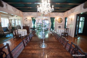 Dining room table and chandelier