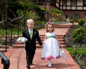 Ring Bearer and Flower Girl Walking on Patio Artistic Difference