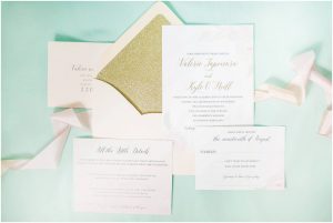 Gold glitter wedding invitation | wedding stationary | Gramercy Mansion wedding